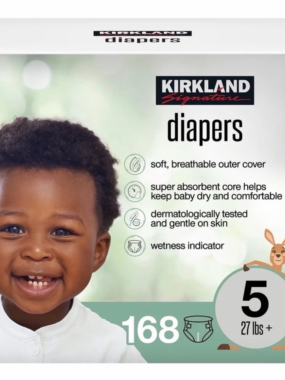 Kirkland Signature Diapers Green Accent Packaging - White Background